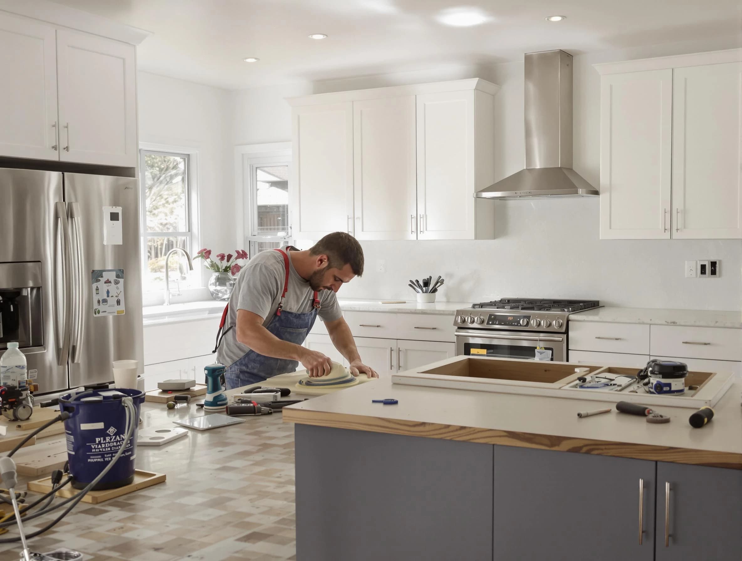 Avondale House Painters refinishing kitchen cabinets in Avondale, AZ