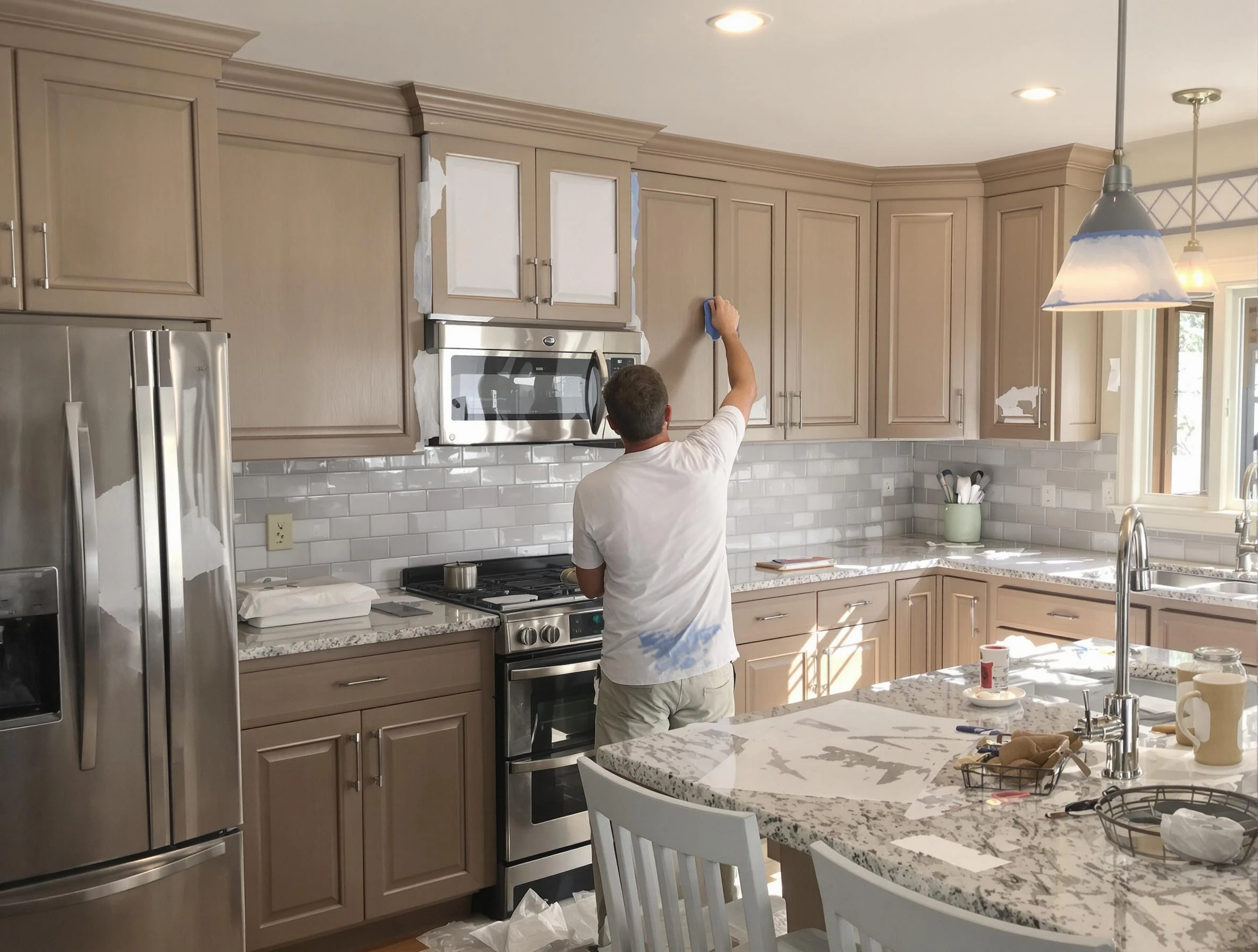 Before-and-after view of kitchen painting by Avondale House Painters in Avondale