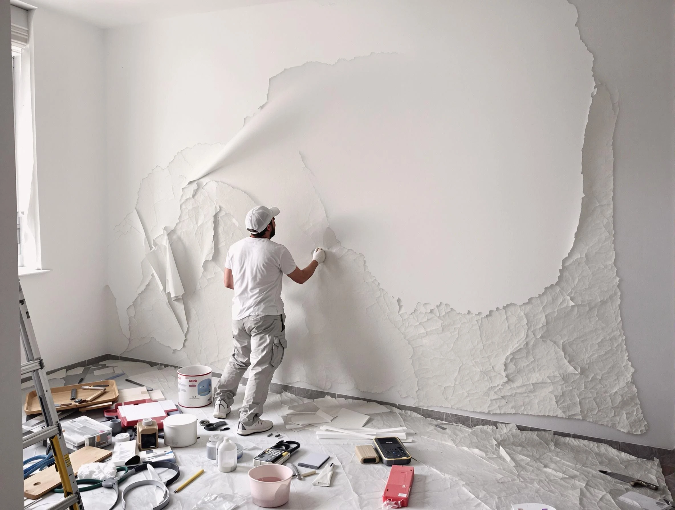 Removing old wallpaper to reveal clean walls by Avondale House Painters in Avondale